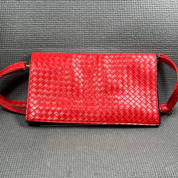 YSL Yves Saint Laurent Shoulder Bag Red Woven Leather Tassel Pockets - Picture 4 of 11